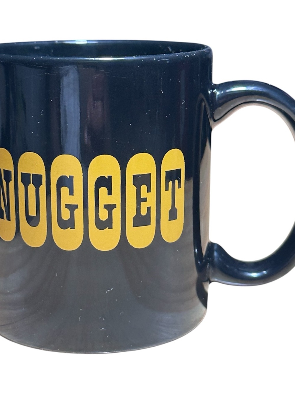 Nugget Navy Blue Ceramic Coffee Mug with Yellow Print